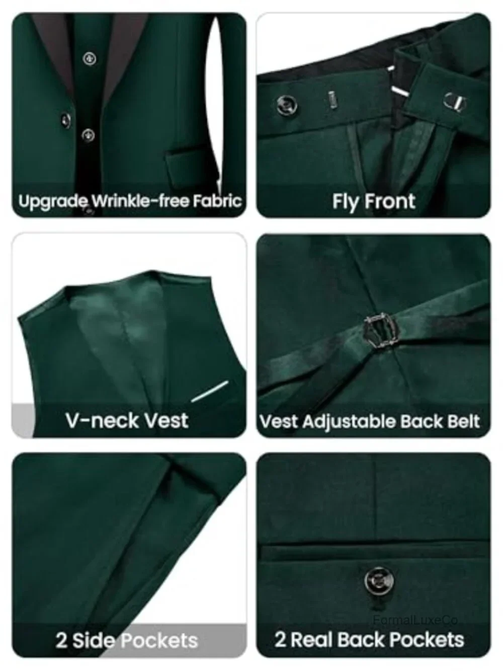 Men's 3 Piece Slim Fit Tuxedo Suit Set Shawl Lapel Blazer Vest Pants